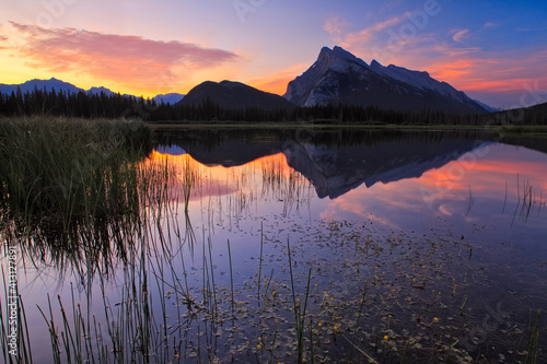 Evening light at Vermillion Lakes and Mount Rundle in Banff National Park, Canada photo