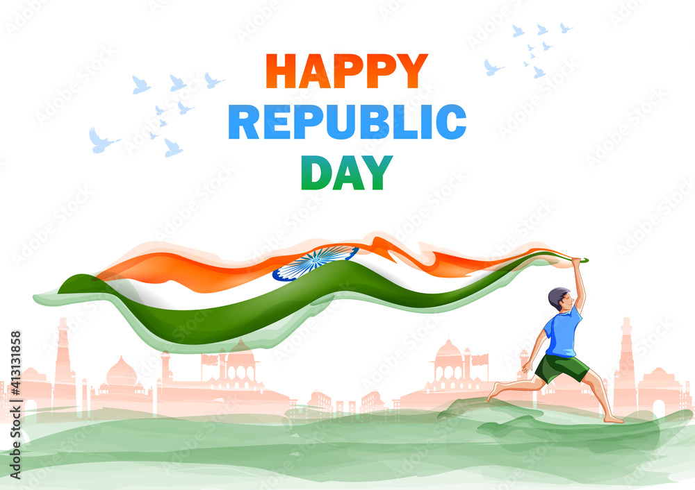 Φωτογραφία vector illustration of Happy Republic Day of India tricolor Sale and Promotion b