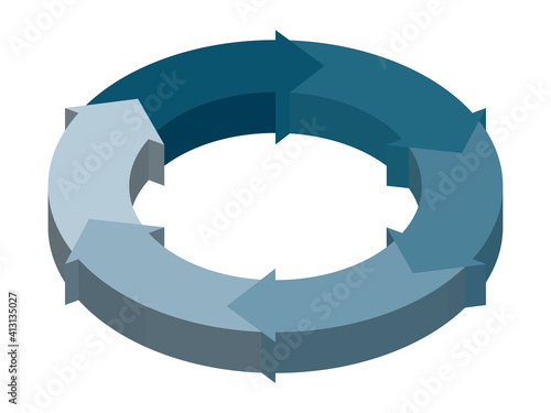 3D立体インフォグラフィックス｜6分割の円と矢印のチャート図PDCAビジネスプロセス経営グレー