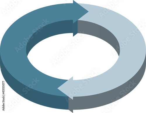 3D立体インフォグラフィックス｜2分割の円と矢印のチャート図PDCAビジネスプロセス経営グレー