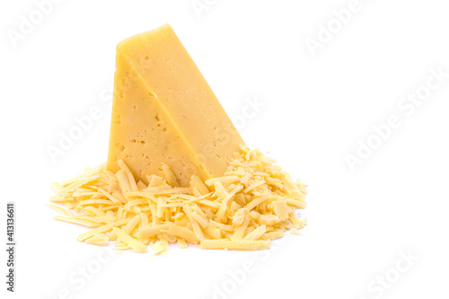 Solid yellow gouda cheese, close-up, isolated on a white background.selective focus.