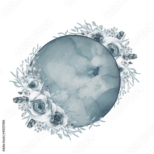 moon with flower Watercolor cadet blue