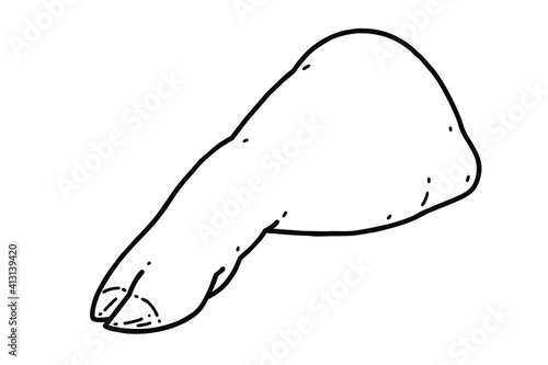 Jokbal. This is a Korean dish consisting of pig's trotters cooked with soy sauce and spices. Vector line art illustration.