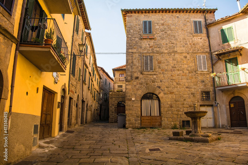 A square in the historic medieval village of Santa Fiora in Grosseto Province, Tuscany, Italy 