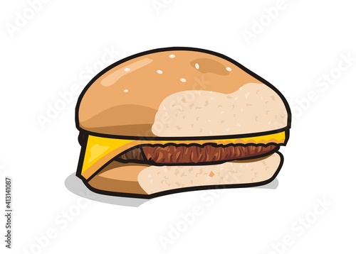 Bitten cheeseburger. Simple flat illustration