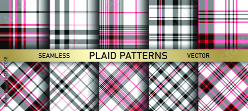 Seamless vector plaid patterns. Set of 10 tartan backgrounds. Collection of stylish geometric designs for fabric, textile, wrapping etc. 