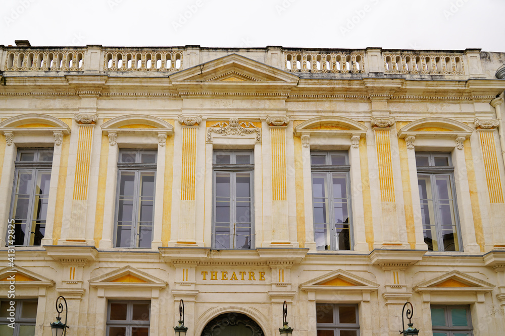 View on the facade of Theatre building in Rochefort city France
