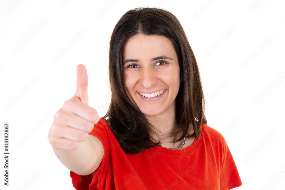 beautiful woman with hand thumbs up success sign positive gesture smiling and happy over isolated background beautiful woman with hand thumbs up success sign positive gesture smiling and happy over isolated background