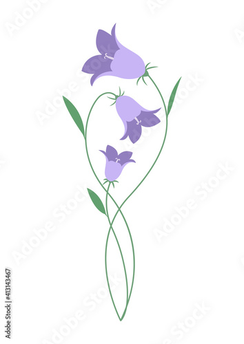 Liden Klokke, Bellflower illustration. Harebell color art. Vector Harebell blooms. Flat flowers