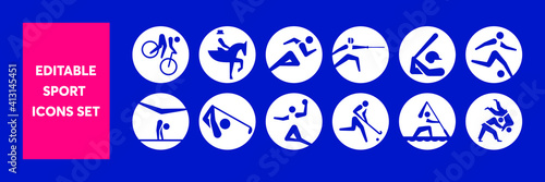 Sport disciplines categories icons set isolated vector editable design for web and print 