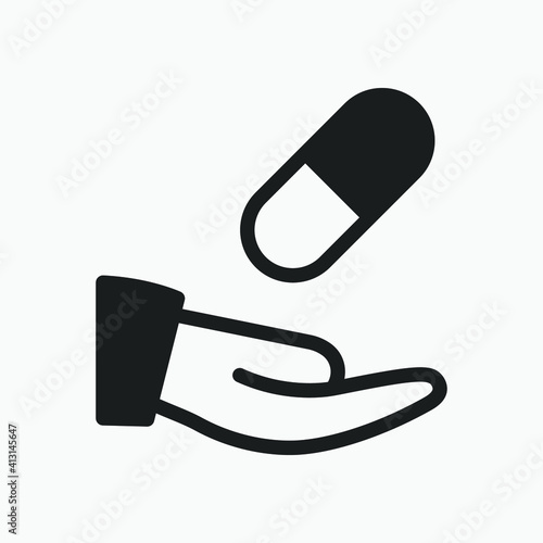 Drug in hand icon. Isolated tablets vector sign design