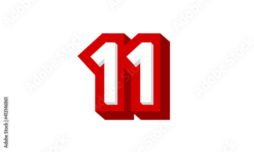 3D Number 11 Red Modern Cool Logo
