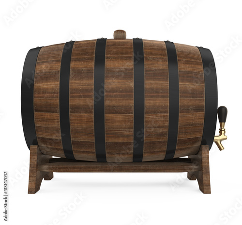 Wooden Barrel with Tap Isolated