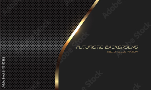 Abstract gold line curve grey metallic circle mesh with blank space and text design modern luxury futuristic background vector illustration.