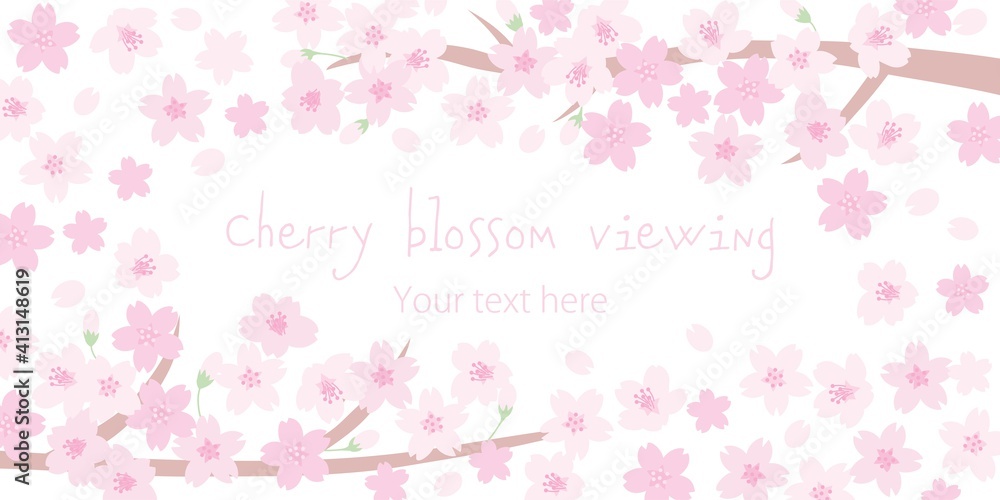 満開の桜の横長の背景イラスト