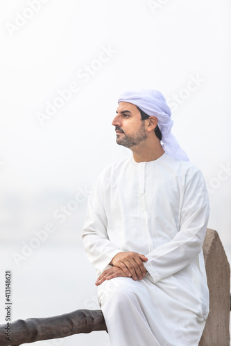 arab man in traditional clothing in  Shindagha district of Dubai