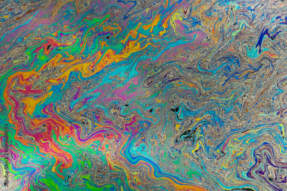 Oil floting on canal water 0429