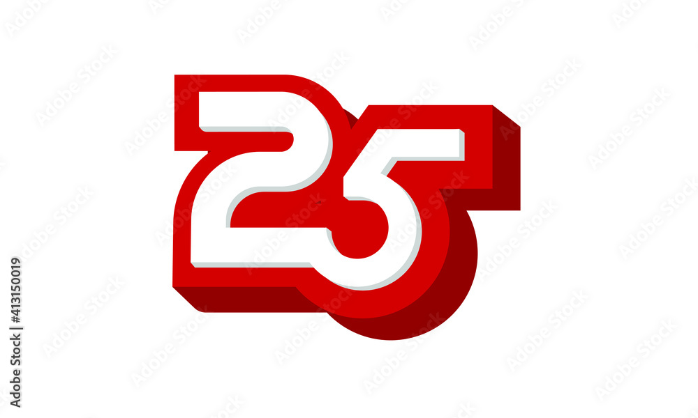 3D Number 25 Red Modern Cool Logo 3D Number 25 Red Modern Cool Logo