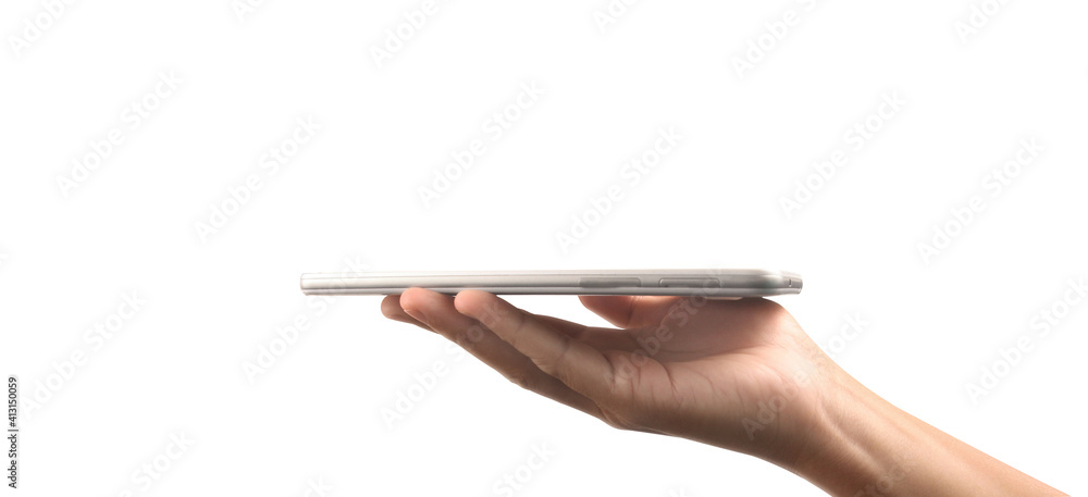 Naklejka premium Hands holding tablet touch computer gadget