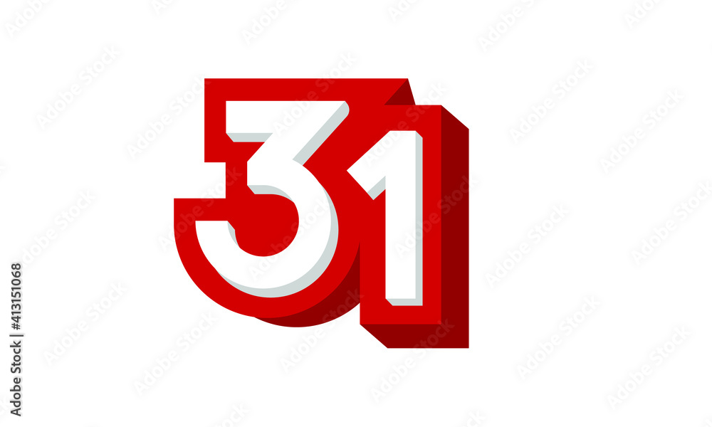 3D Number 31 Red Modern Cool Logo 3D Number 31 Red Modern Cool Logo