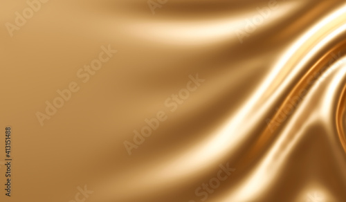 Abstract gold fabric background texture with golden elegant satin material. 3D rendering.