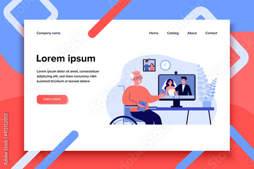 Senior man watching movie from wedding. Memory, youth, computer flat vector illustration. Retirement and digital technology concept for banner, website design or landing web page