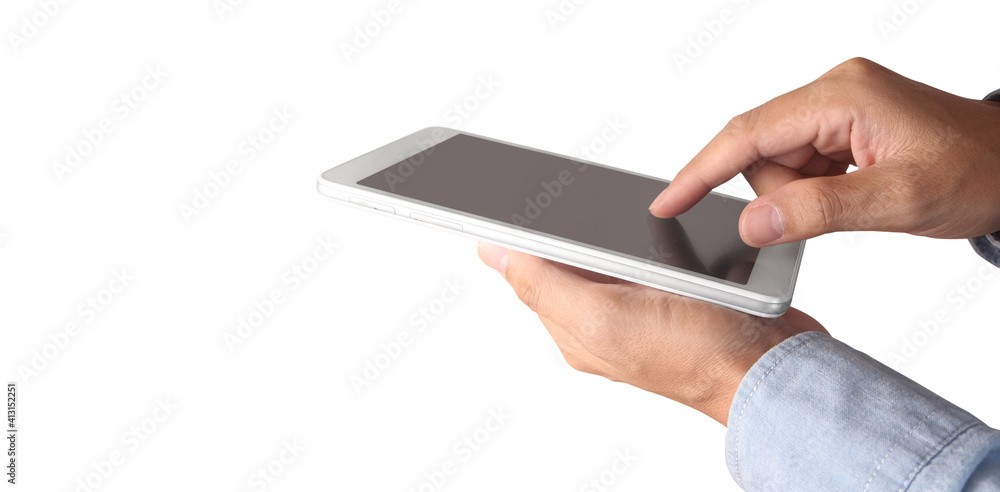 Hands holding tablet touch computer gadget Hands holding tablet touch computer gadget