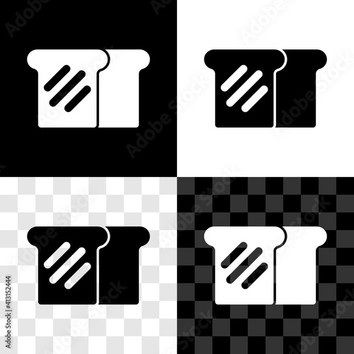 Set Bread toast for sandwich piece of roasted crouton icon isolated on black and white, transparent background. Lunch, dinner, breakfast snack. Vector.