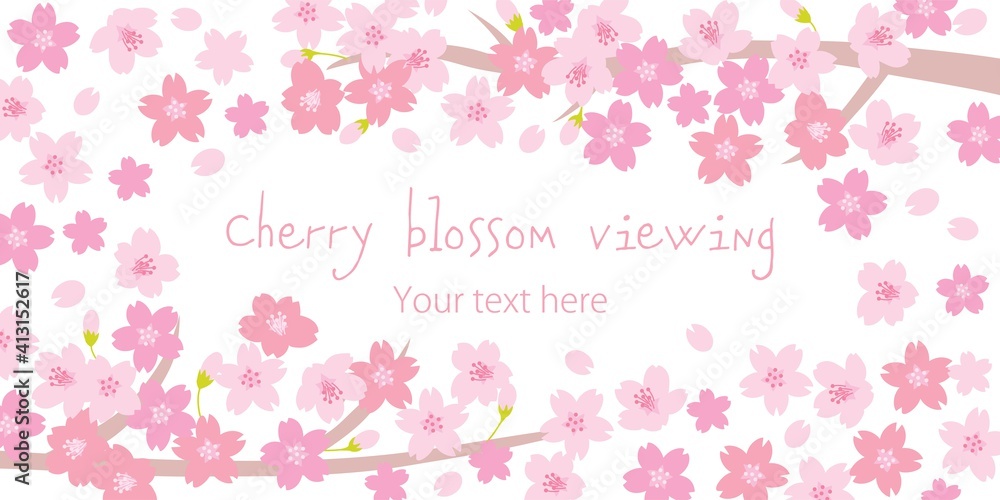 満開の桜の横長の背景イラスト