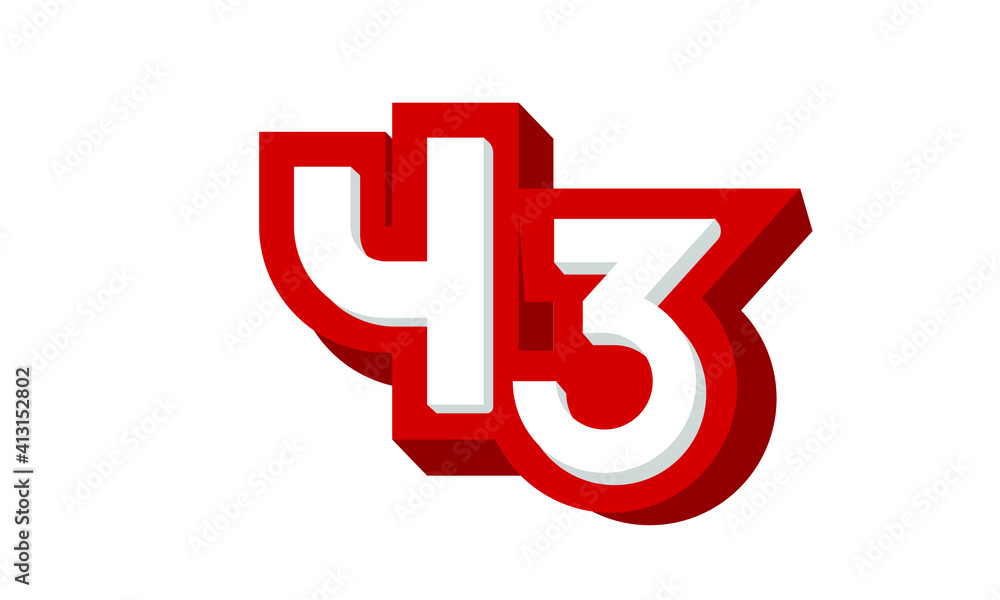 3D Number 43 Red Modern Cool Logo 3D Number 43 Red Modern Cool Logo