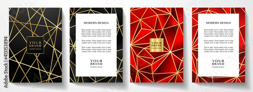 Modern premium red and black cover design set. Luxury polygon line pattern (triangle texture) background useful for menu cover, business poster, luxury brochure template