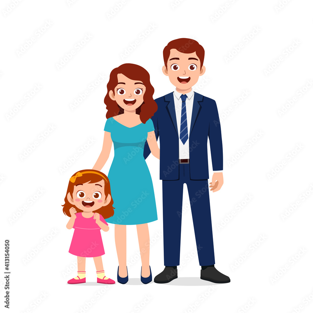 cute little girl with mom and dad together