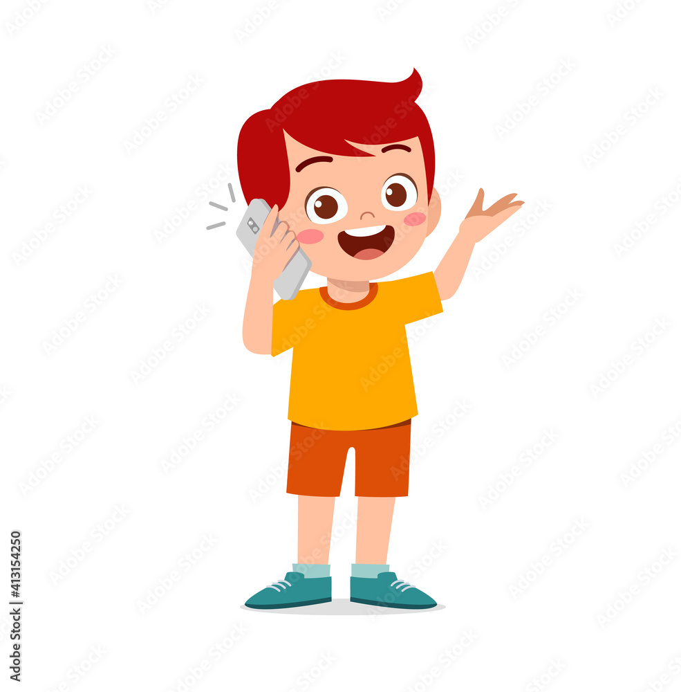 cute little boy talk using mobile phone cute little boy talk using mobile phone