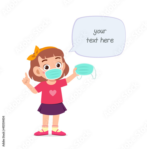 little girl wearing mask and warn about virus