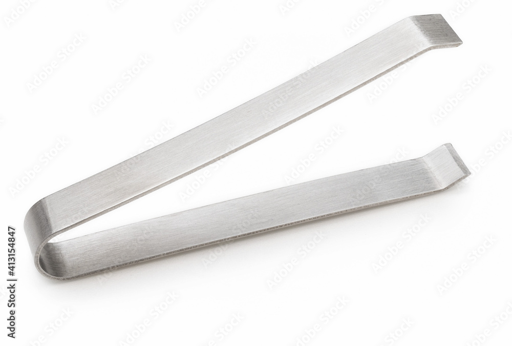 Metal tweezers to remove bones from fish. Isolated on white background. Metal tweezers to remove bones from fish. Isolated on white background.