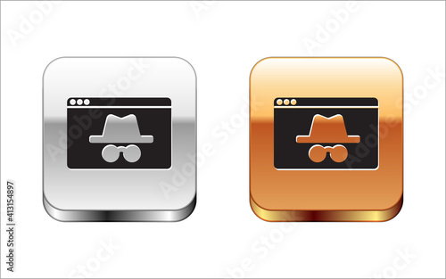 Black Browser incognito window icon isolated on white background. Silver and gold square buttons. Vector.