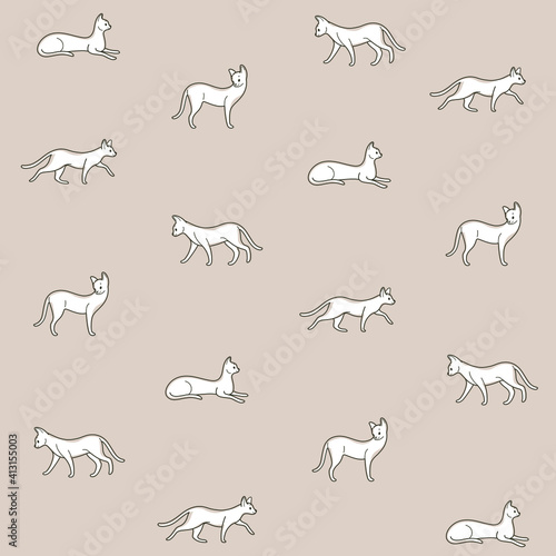 Seamless trendy pattern with graceful cat.