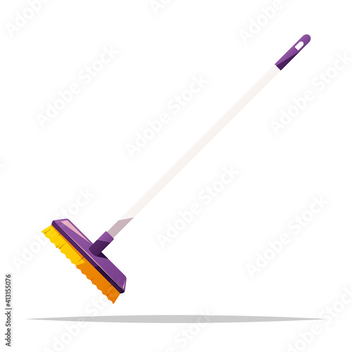 Floor scrub brush with long handle vector isolated illustration