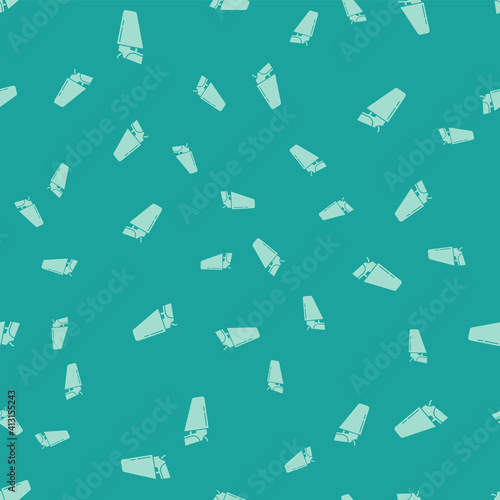 Green Revolver gun in holster icon isolated seamless pattern on green background. Vector.