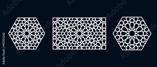 Set of templates of Islamic pattern for laser cutting or paper cut. Vector illustration.