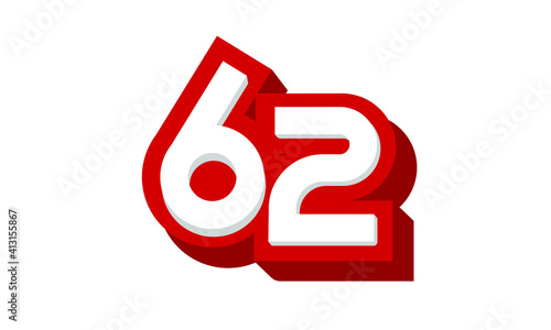 3D Number 62 Red Modern Cool Logo
