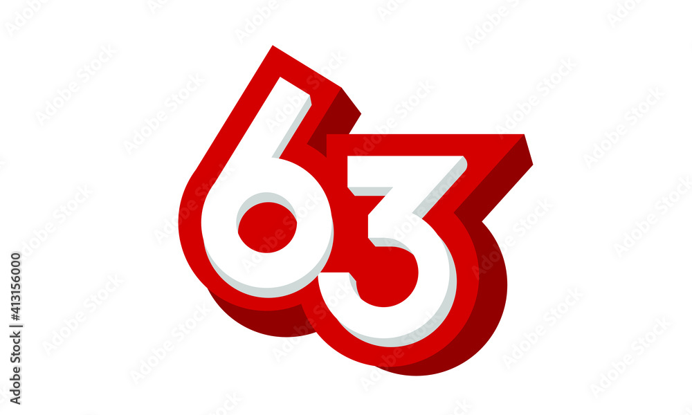 3D Number 63 Red Modern Cool Logo 3D Number 63 Red Modern Cool Logo