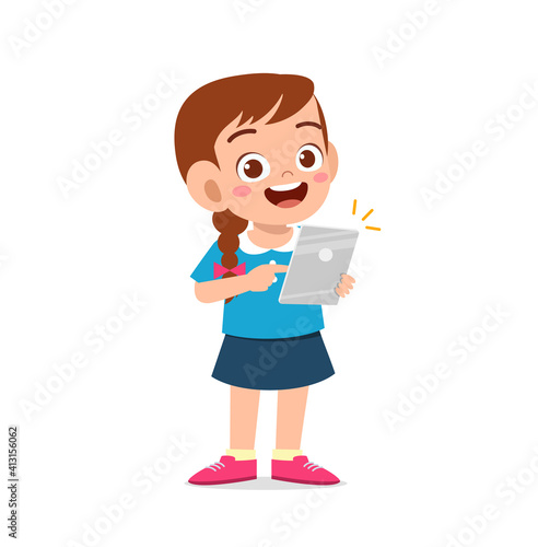 cute little girl using smartphone and internet