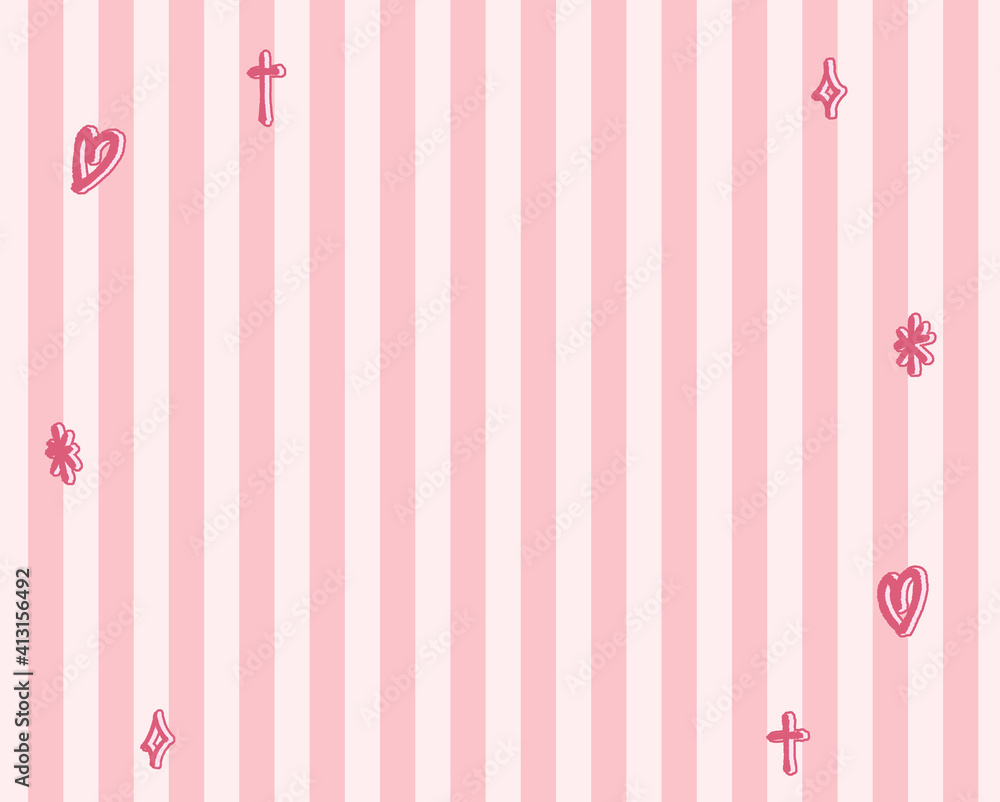 背景素材　ストライプとキラキラとハート　ファンシー素材　ピンク