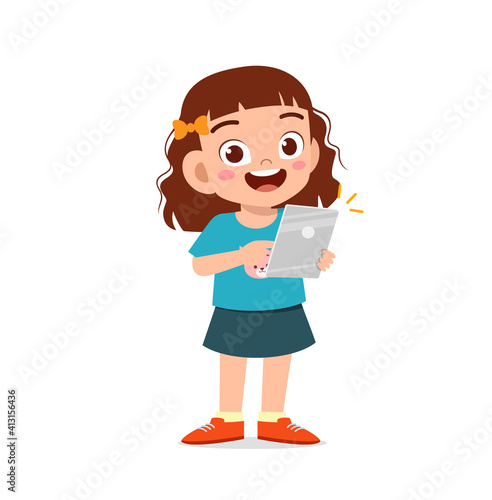 cute little girl using smartphone and internet