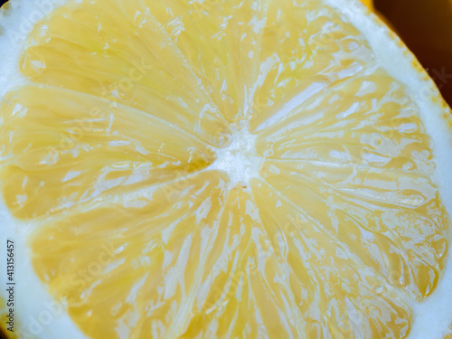 Macro shot of a slice of lemon. Extreme closeup