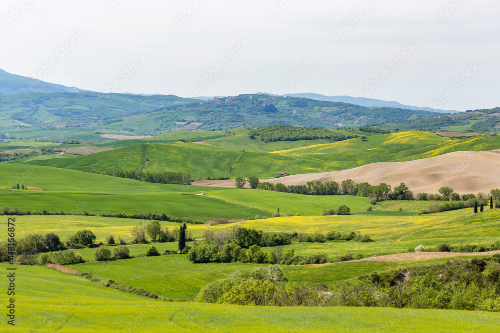 Countryside view with fields and farmland