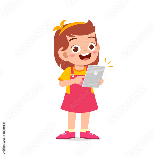 cute little girl using smartphone and internet