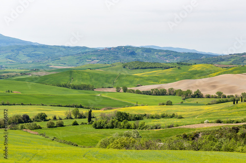 Countryside view with fields and farmland