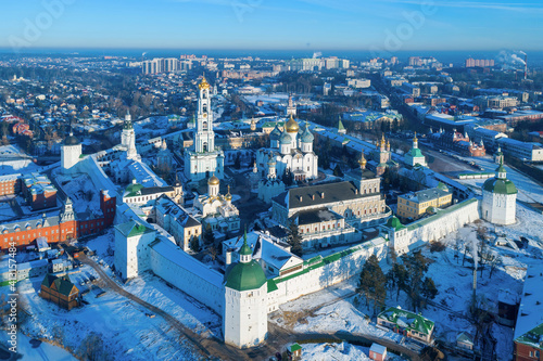 Aerial view of Trinity Lavra of St. Sergius at sunny winter day. Sergiyev Posad  Moscow Oblast  Russia.